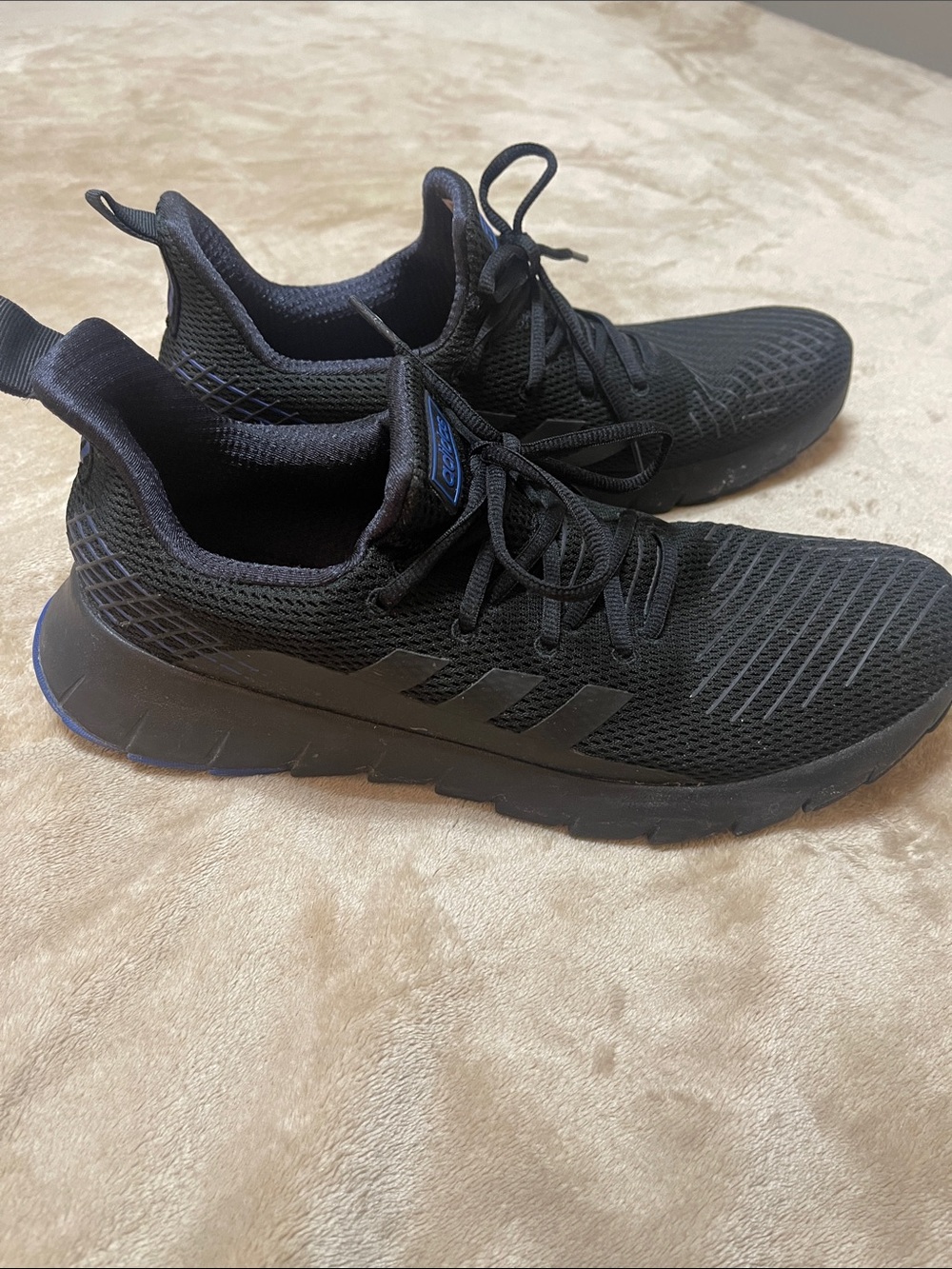 adidas Black Athletic Mesh Sneakers with Blue Logo Accents